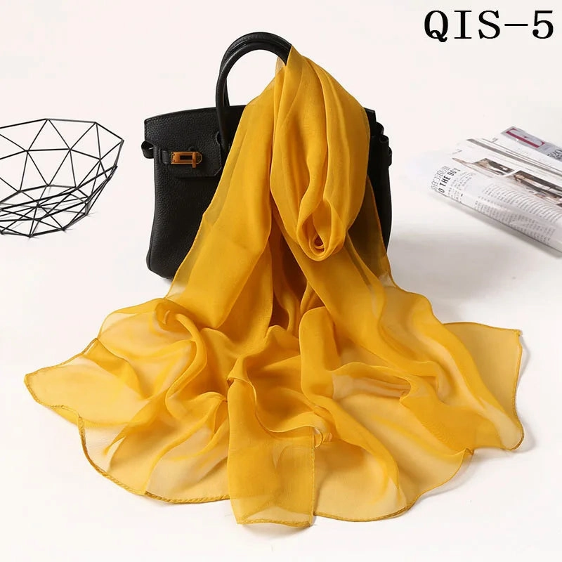 Women Foulard Gradient Solid Color Chiffon Georgette Scarf Bandana Elegant Long Shawl for Summer Sun Protection