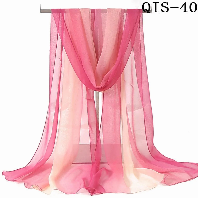 Women Foulard Gradient Solid Color Chiffon Georgette Scarf Bandana Elegant Long Shawl for Summer Sun Protection