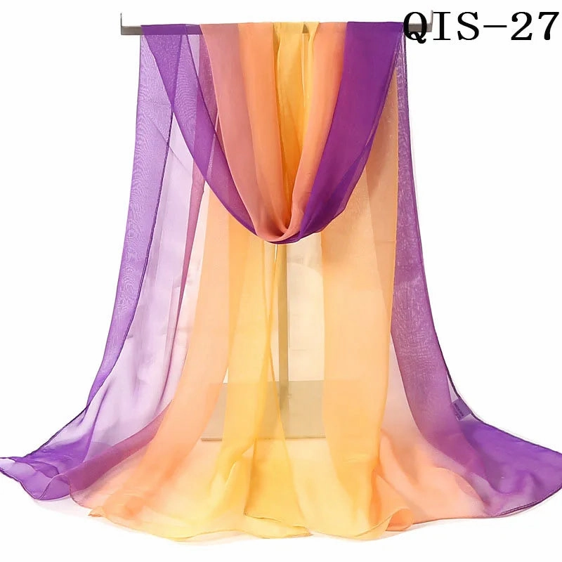 Women Foulard Gradient Solid Color Chiffon Georgette Scarf Bandana Elegant Long Shawl for Summer Sun Protection
