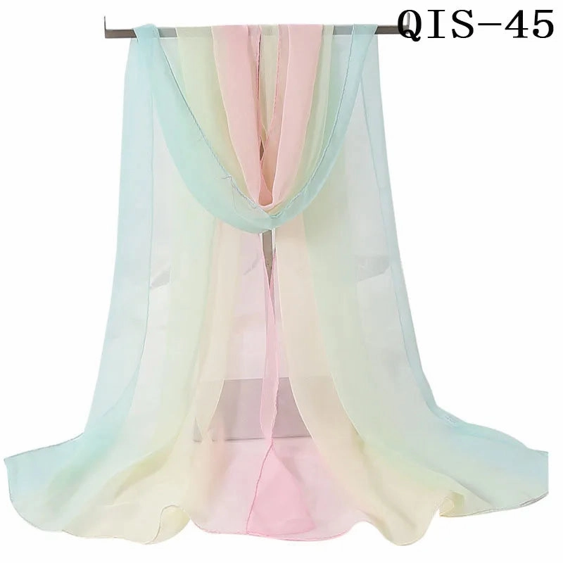 Women Foulard Gradient Solid Color Chiffon Georgette Scarf Bandana Elegant Long Shawl for Summer Sun Protection