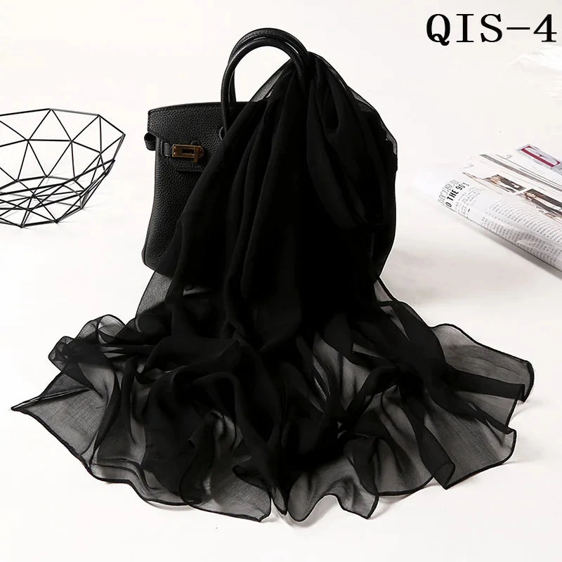 Women Foulard Gradient Solid Color Chiffon Georgette Scarf Bandana Elegant Long Shawl for Summer Sun Protection