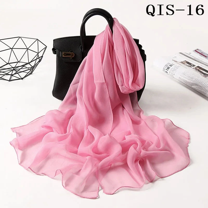 Women Foulard Gradient Solid Color Chiffon Georgette Scarf Bandana Elegant Long Shawl for Summer Sun Protection