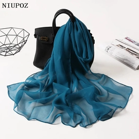 Women Foulard Gradient Solid Color Chiffon Georgette Scarf Bandana Elegant Long Shawl for Summer Sun Protection