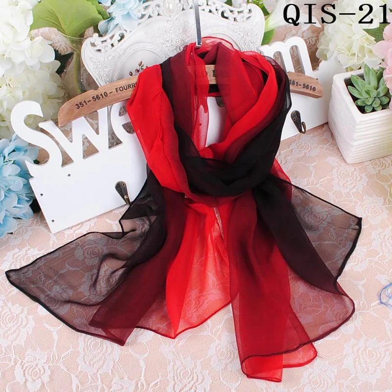 Women Foulard Gradient Solid Color Chiffon Georgette Scarf Bandana Elegant Long Shawl for Summer Sun Protection