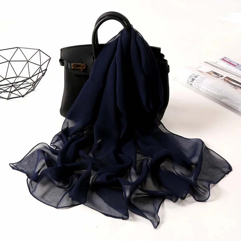 Women Foulard Gradient Solid Color Chiffon Georgette Scarf Bandana Elegant Long Shawl for Summer Sun Protection
