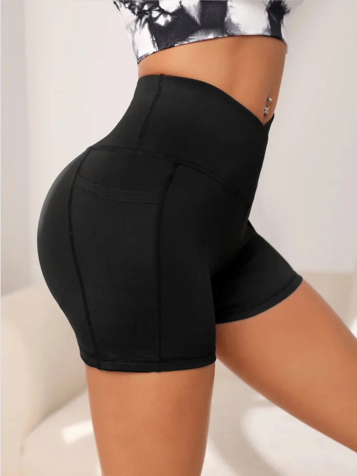 Women High Waist Yoga Sport Biker Shorts with Pockets