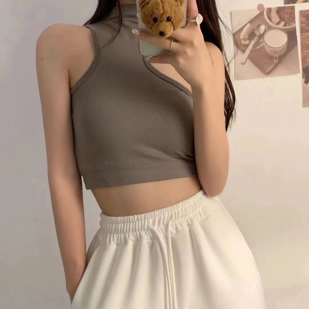 Women Hollow Out Crop Tops Summer Casual Solid Color Street Backless Camisoles Cropped Halter Tops Sexy Sleeveless Blouses