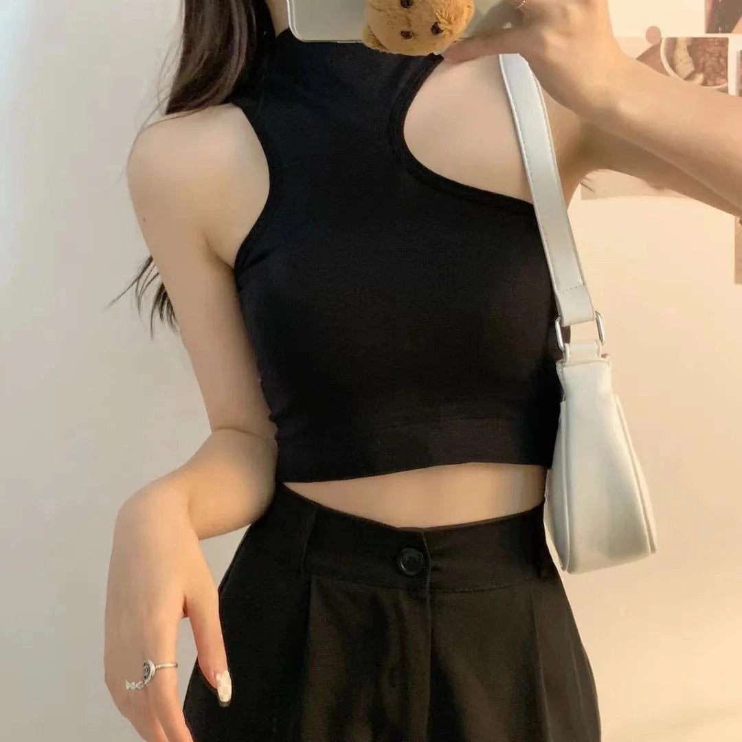 Women Hollow Out Crop Tops Summer Casual Solid Color Street Backless Camisoles Cropped Halter Tops Sexy Sleeveless Blouses
