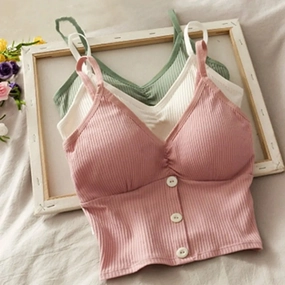 Women Knitted Tank Top Strap Vest Crop Top Pure Cotton Camisole