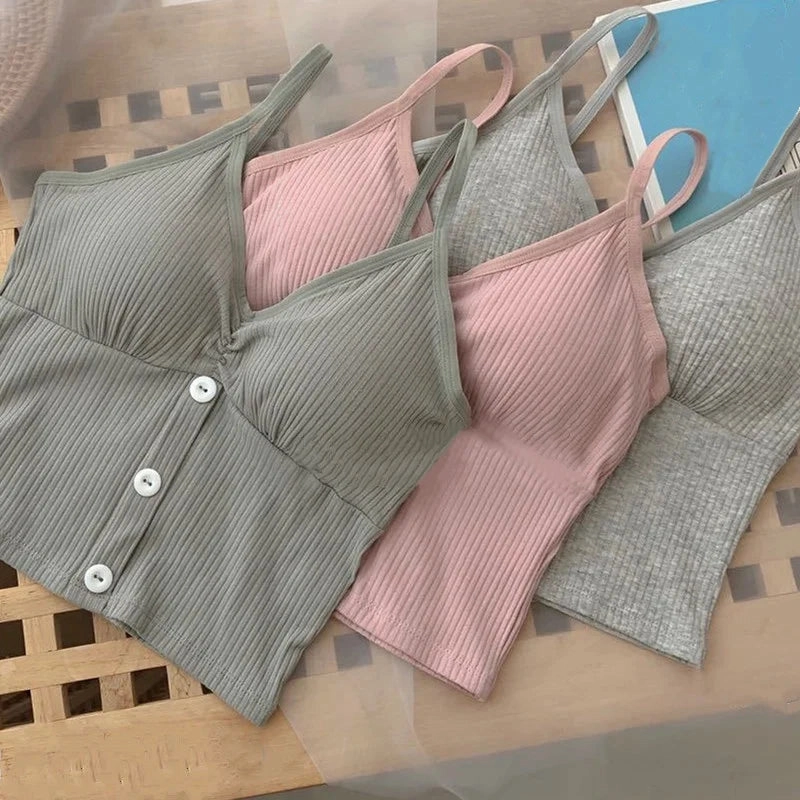 Women Knitted Tank Top Strap Vest Crop Top Pure Cotton Camisole