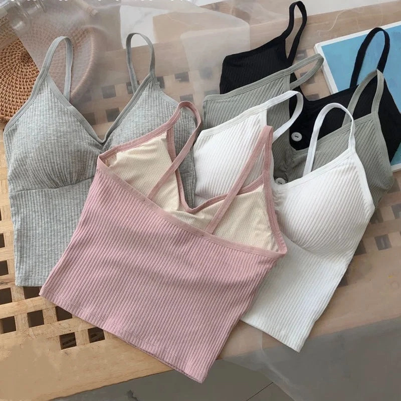 Women Knitted Tank Top Strap Vest Crop Top Pure Cotton Camisole