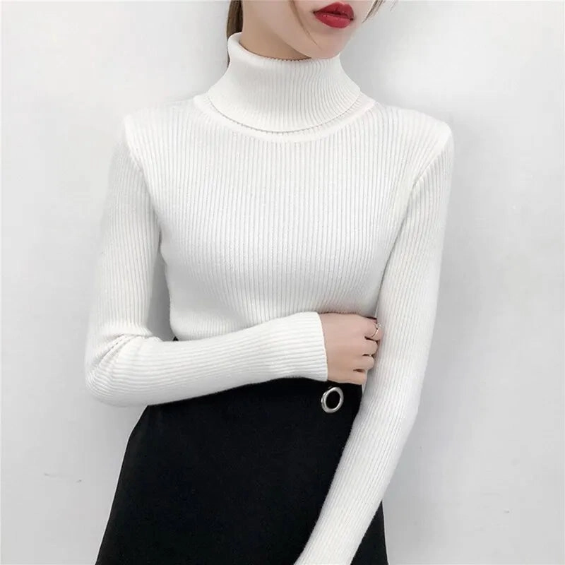 Women Knitted Turtleneck Pullover Slim Jumper 2025 Casual Y2K Tops