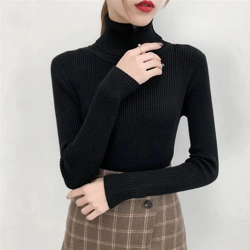 Women Knitted Turtleneck Pullover Slim Jumper 2025 Casual Y2K Tops