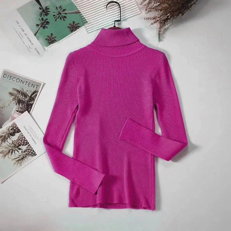 Women Knitted Turtleneck Pullover Slim Jumper 2025 Casual Y2K Tops