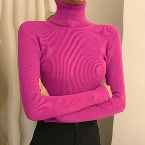 Women Knitted Turtleneck Pullover Slim Jumper 2025 Casual Y2K Tops