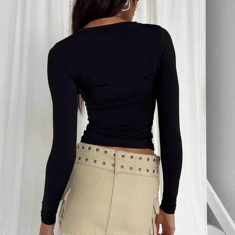 Women Long Sleeve T Shirt Slim Fit Casual Crop Tops Y2K Streetwear Basic Tee for Spring Autumn Wear