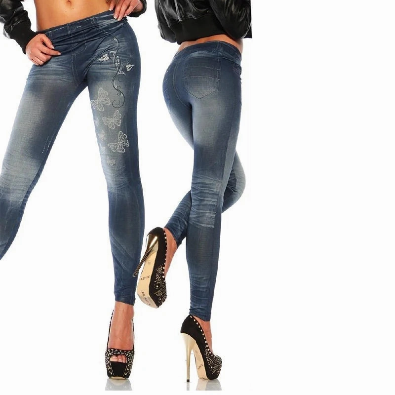 Women New Fashion Classic Stretchy Slim Leggings Sexy Imitation Jean Skinny Jeggings Big Size Chic Comfort Pants