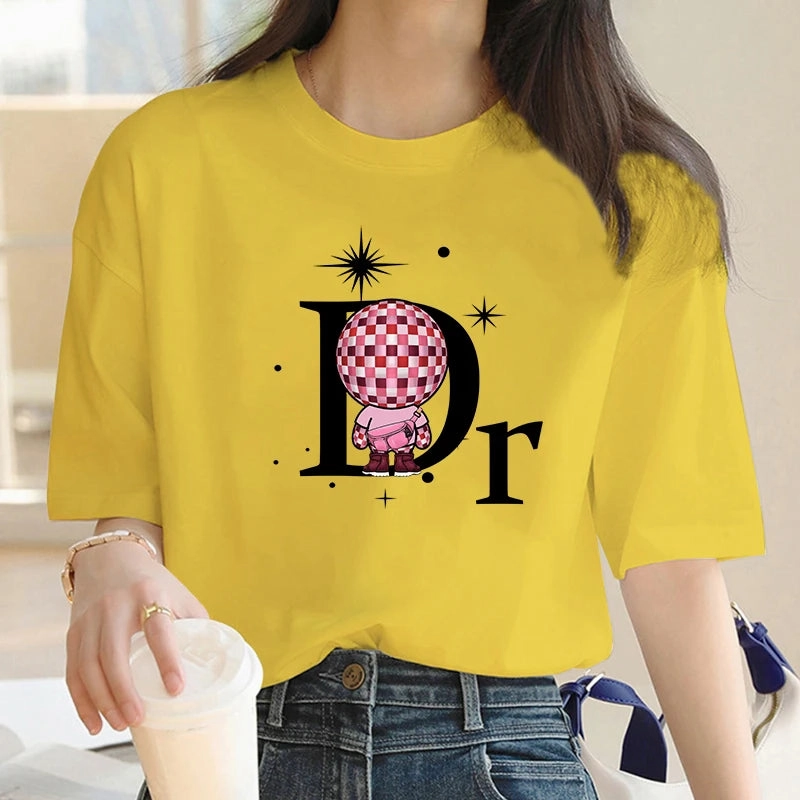 Women Oversized Cotton T Shirt Short Sleeve Casual Summer Top with O Neck Design and Appliques for Women