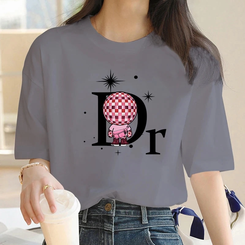 Women Oversized Cotton T Shirt Short Sleeve Casual Summer Top with O Neck Design and Appliques for Women