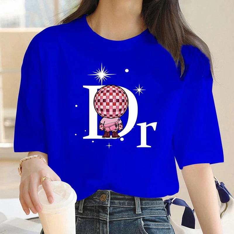 Women Oversized Cotton T Shirt Short Sleeve Casual Summer Top with O Neck Design and Appliques for Women