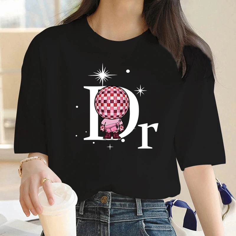 Women Oversized Cotton T Shirt Short Sleeve Casual Summer Top with O Neck Design and Appliques for Women