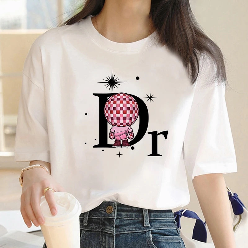 Women Oversized Cotton T Shirt Short Sleeve Casual Summer Top with O Neck Design and Appliques for Women