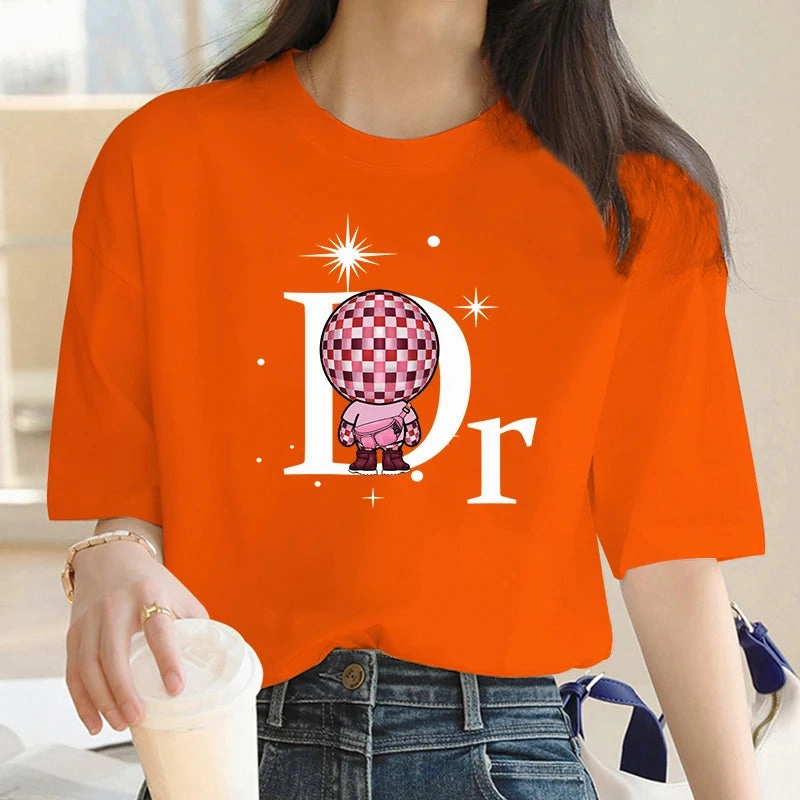 Women Oversized Cotton T Shirt Short Sleeve Casual Summer Top with O Neck Design and Appliques for Women