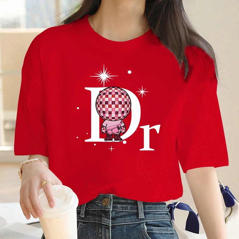 Women Oversized Cotton T Shirt Short Sleeve Casual Summer Top with O Neck Design and Appliques for Women