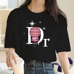 Women Oversized Cotton T Shirt Short Sleeve Casual Summer Top with O Neck Design and Appliques for Women