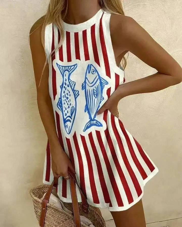 Women Puzzle Print Summer Dress Sleeveless Above Knee Mini Dress Casual Tank Top Beach Dress for Women