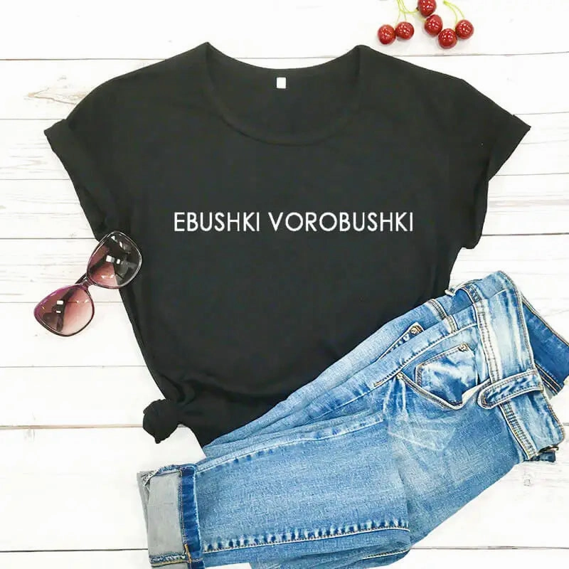 Women Russia Letter Funny Print T-shirt Girl New Arrival Summer Harajuku 90S Tops Tee Female Y2K Lady Black Clothes