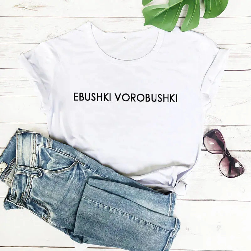 Women Russia Letter Funny Print T-shirt Girl New Arrival Summer Harajuku 90S Tops Tee Female Y2K Lady Black Clothes