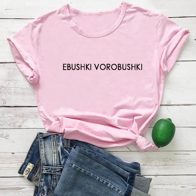 Women Russia Letter Funny Print T-shirt Girl New Arrival Summer Harajuku 90S Tops Tee Female Y2K Lady Black Clothes