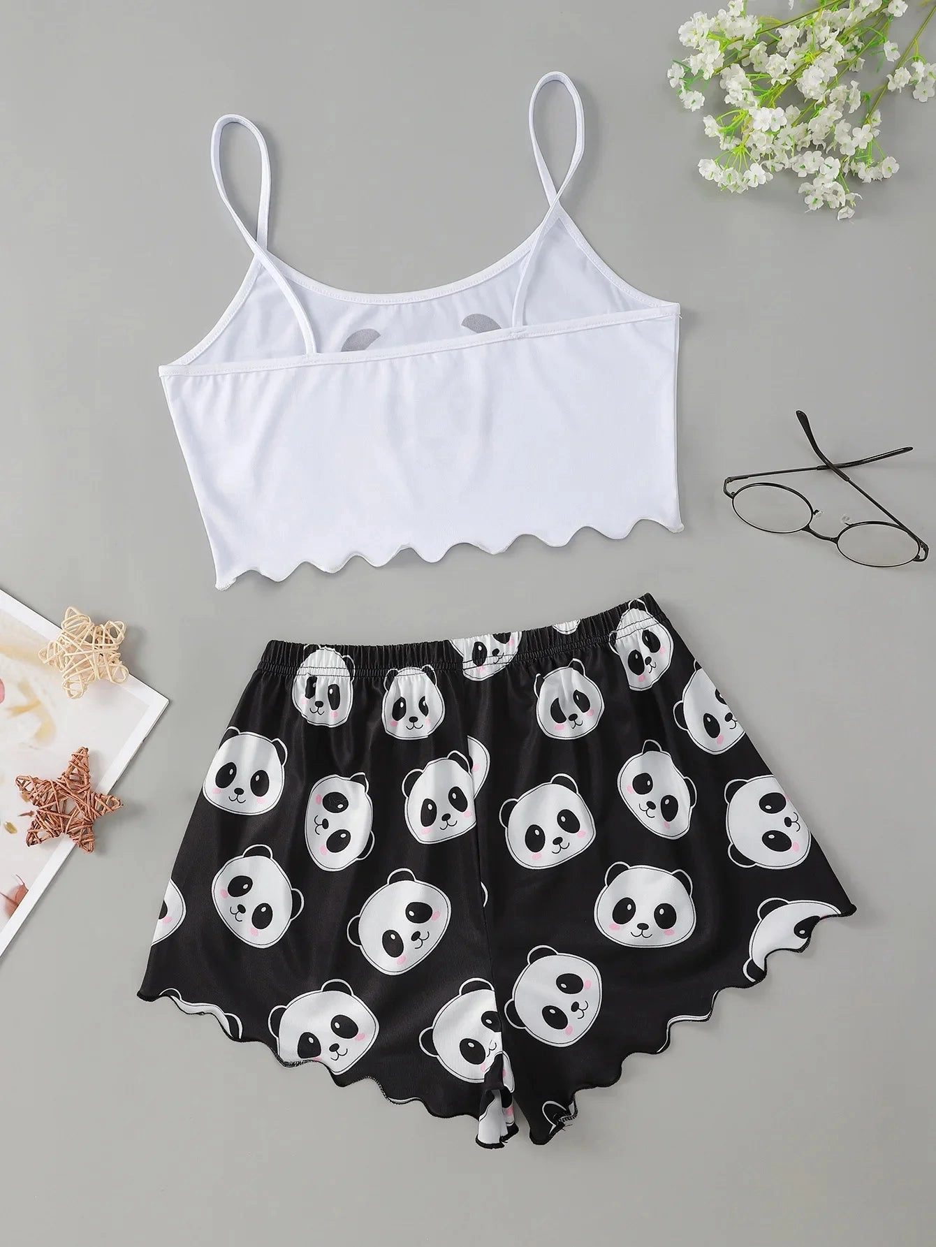 Women's 2pcs Comfy Cartoon Panda Print Sleepwear Set