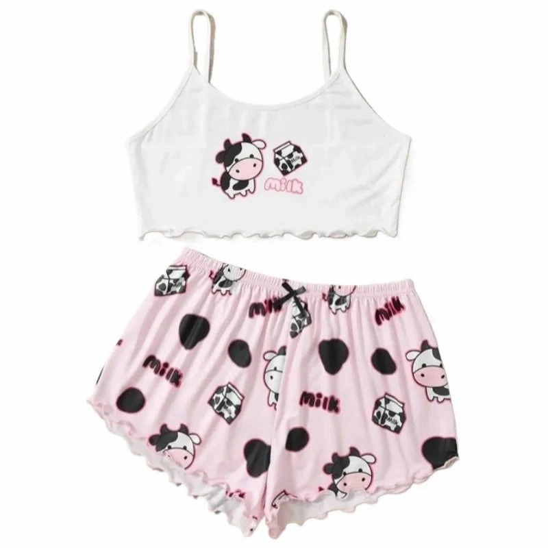 Women's 2pcs Comfy Cartoon Panda Print Sleepwear Set