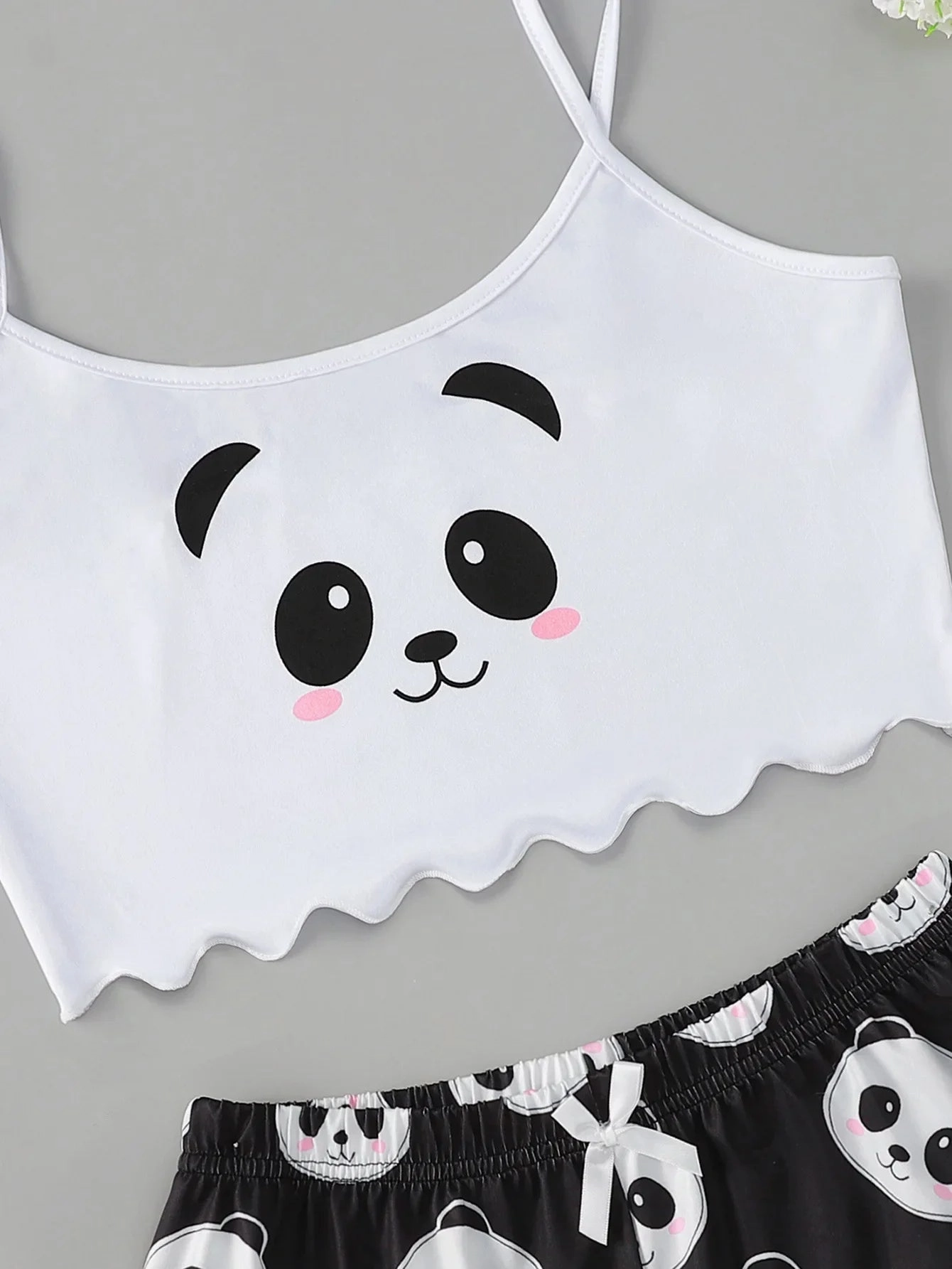 Women's 2pcs Comfy Cartoon Panda Print Sleepwear Set
