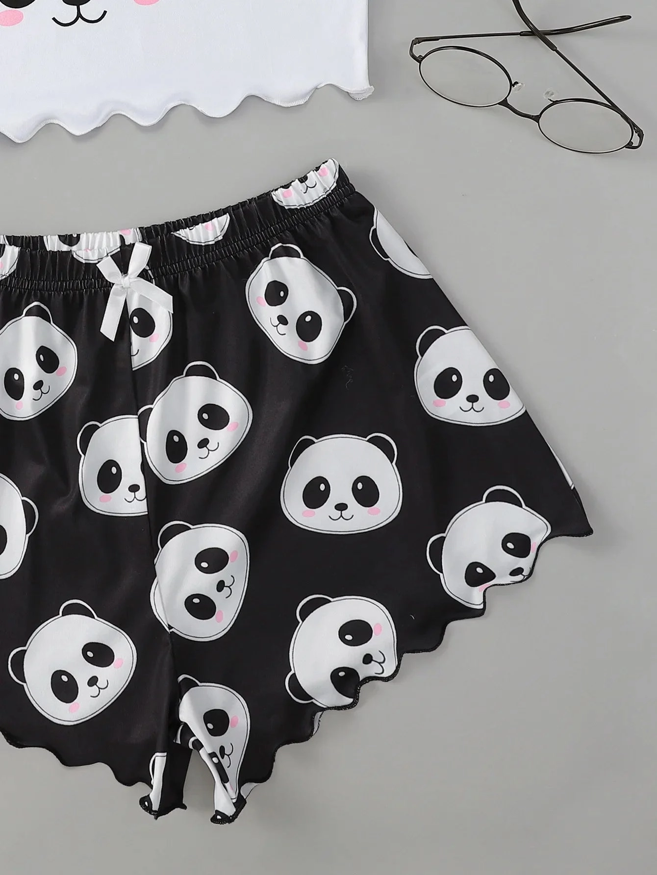 Women's 2pcs Comfy Cartoon Panda Print Sleepwear Set