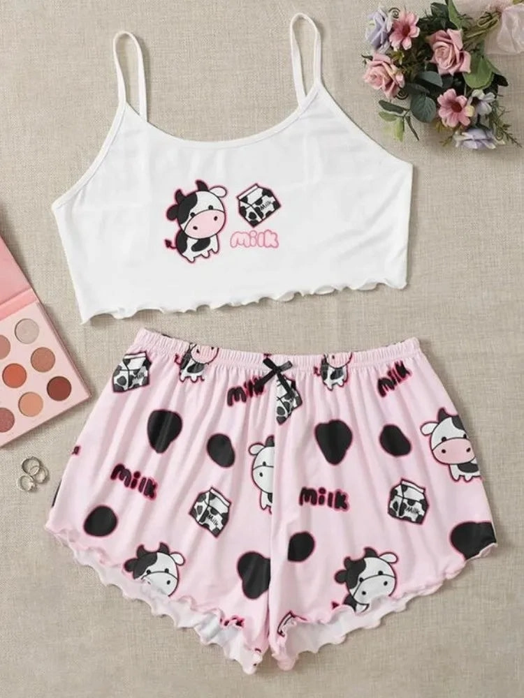 Women's 2pcs Comfy Cartoon Panda Print Sleepwear Set