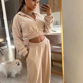 Women's Autumn Leisure Sports Suit Set Long Sleeve Zipper Hoodie and Elastic Pants Casual Two Piece Outfit