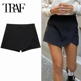 Women??s Black Mini Skirt Shorts Asymmetric High Waist Summer Casual Skort for Going Out and Party
