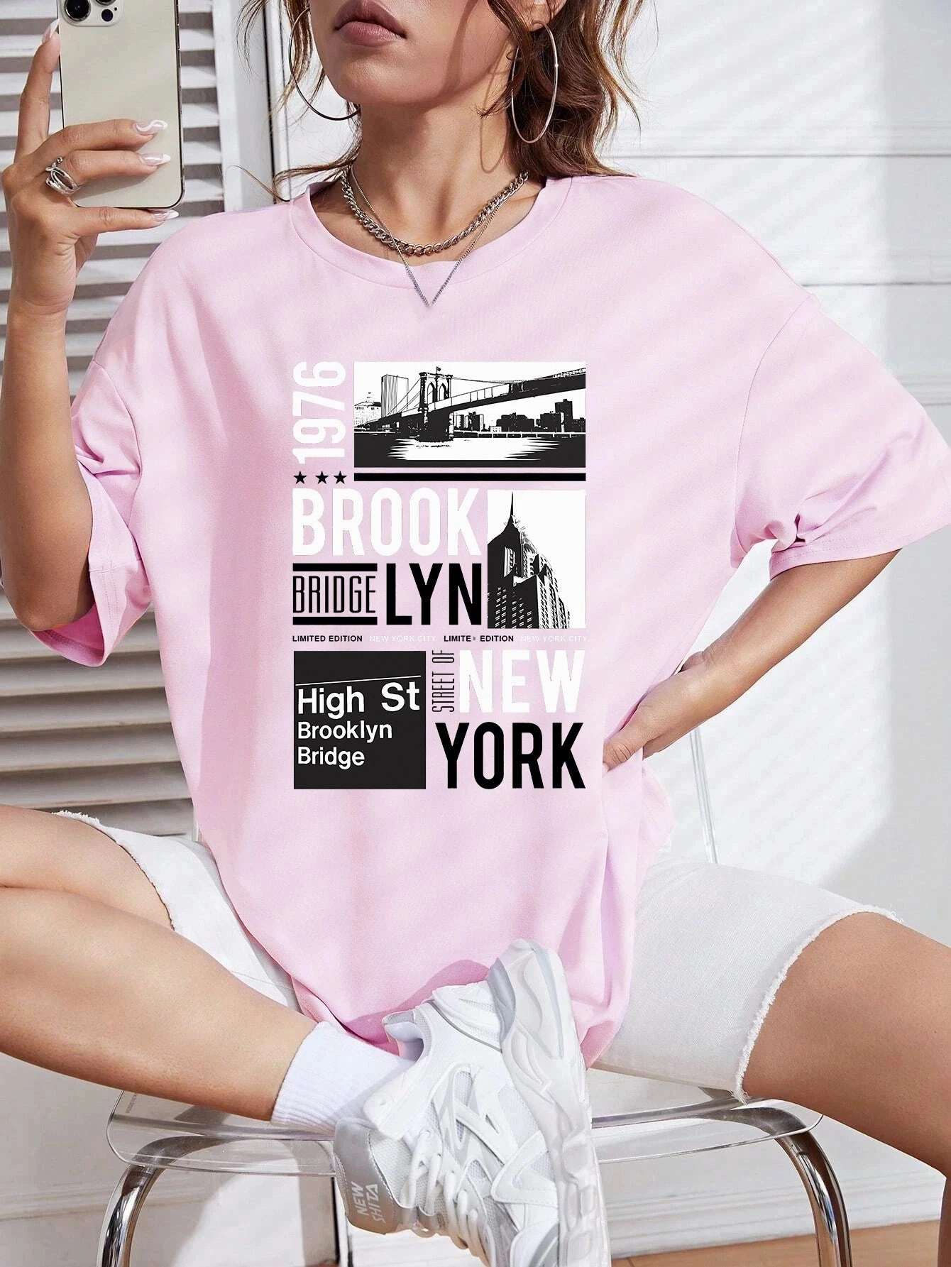 Women's Brooklyn 1976 Vintage Inspired Streetwear T Shirt Short Sleeve Casual Tee for Hip Hop and Everyday Fashion