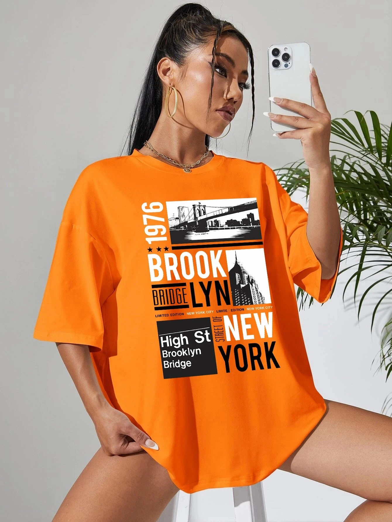 Women's Brooklyn 1976 Vintage Inspired Streetwear T Shirt Short Sleeve Casual Tee for Hip Hop and Everyday Fashion