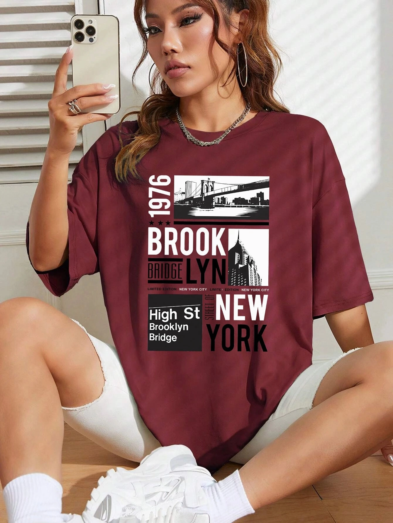 Women's Brooklyn 1976 Vintage Inspired Streetwear T Shirt Short Sleeve Casual Tee for Hip Hop and Everyday Fashion