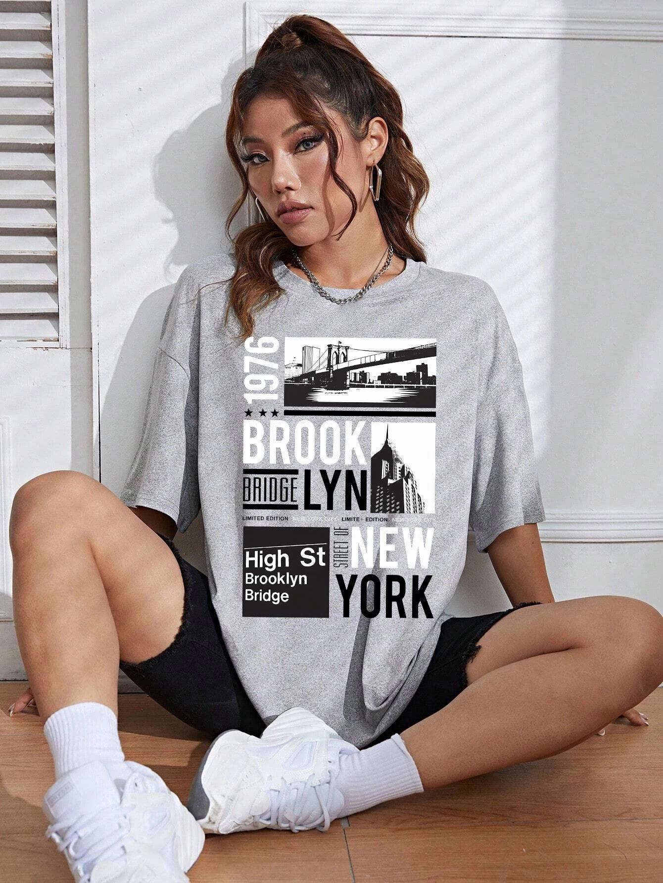 Women's Brooklyn 1976 Vintage Inspired Streetwear T Shirt Short Sleeve Casual Tee for Hip Hop and Everyday Fashion