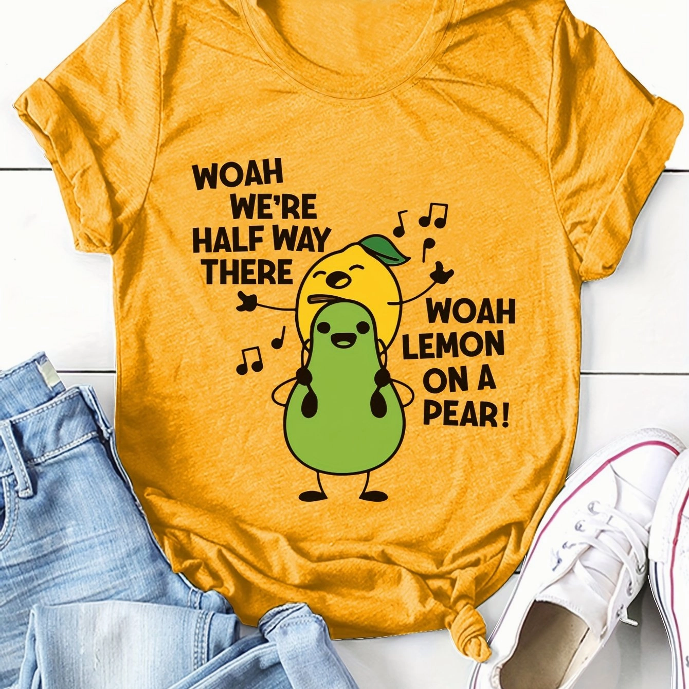 Women's Cartoon Fruit Print T-Shirt - Short Sleeve Fun Top