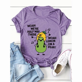 Women's Cartoon Fruit Print T-Shirt - Short Sleeve Fun Top