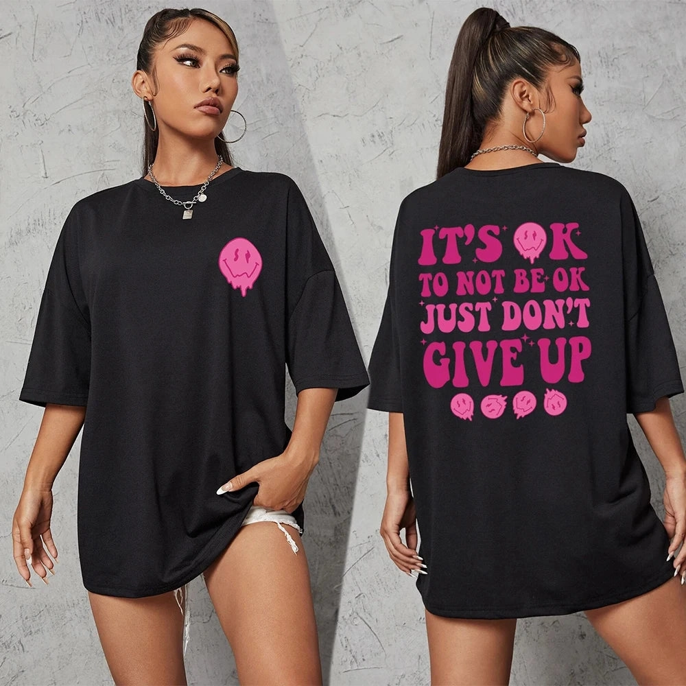 Women??s Casual Breathable T Shirt with Inspirational Quote It??s Ok To Not Be Ok Just Don??t Give Up Summer Basic Top for Daily Wear