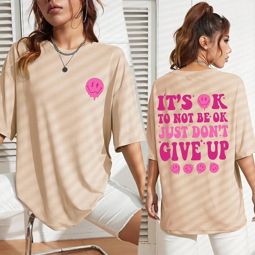 Women??s Casual Breathable T Shirt with Inspirational Quote It??s Ok To Not Be Ok Just Don??t Give Up Summer Basic Top for Daily Wear