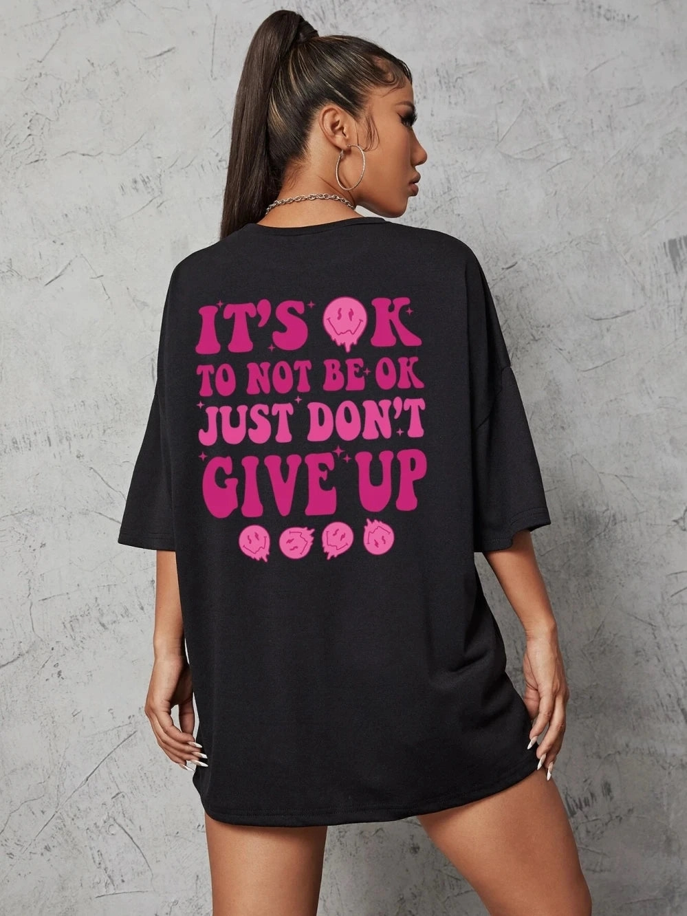 Women??s Casual Breathable T Shirt with Inspirational Quote It??s Ok To Not Be Ok Just Don??t Give Up Summer Basic Top for Daily Wear