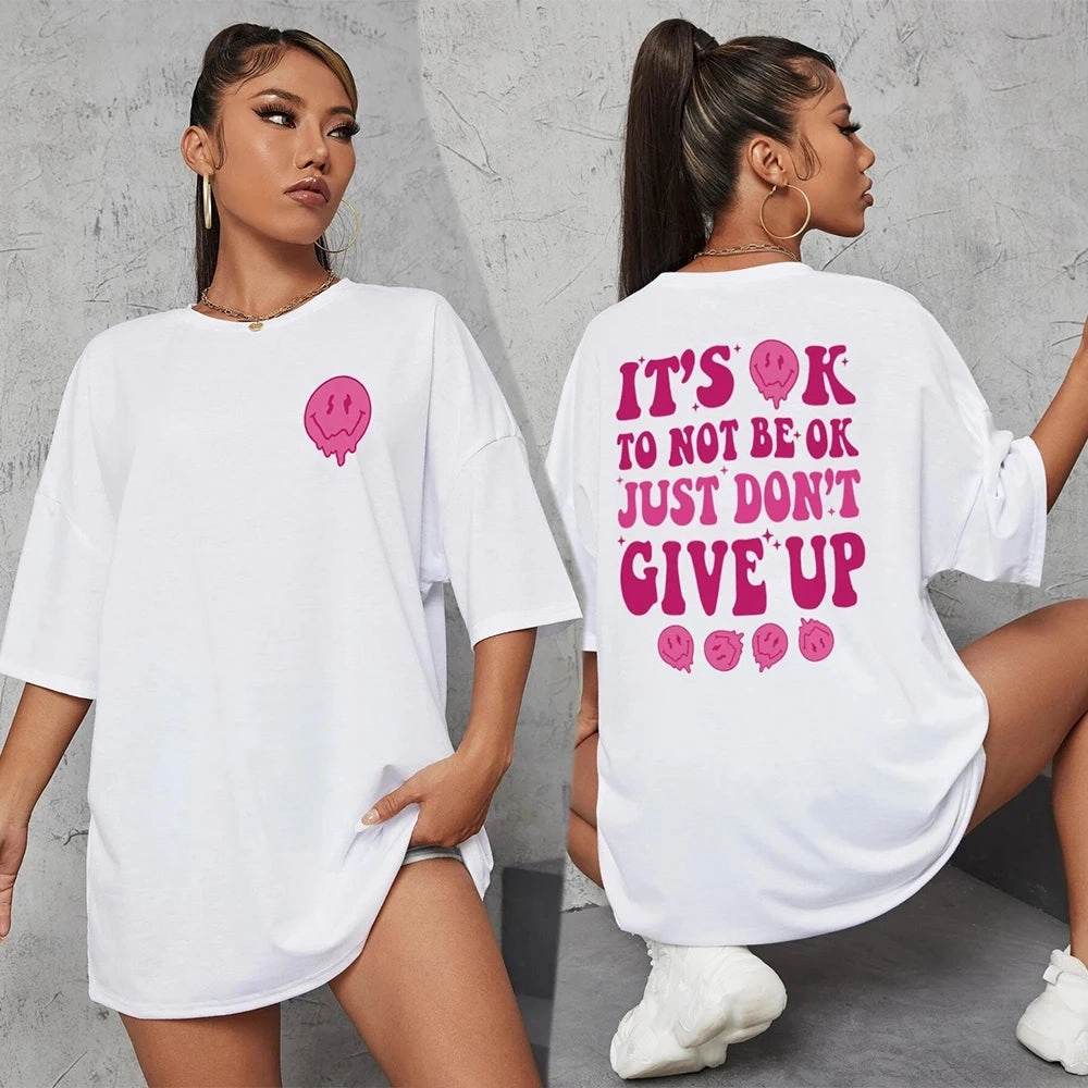 Women??s Casual Breathable T Shirt with Inspirational Quote It??s Ok To Not Be Ok Just Don??t Give Up Summer Basic Top for Daily Wear